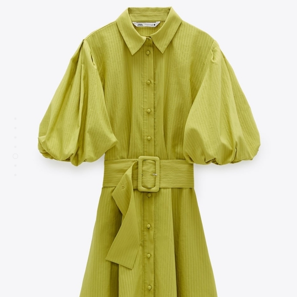 ZARA | Voluminous Sleeve Belted Dress Pistachio - Picture 14 of 16